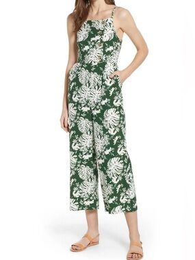 BP. Leaf Print Linen Blend Crop Jumpsuit Size S